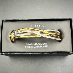 NWT Macy’s Diamond Accent and Fine Silver Plated Bangle